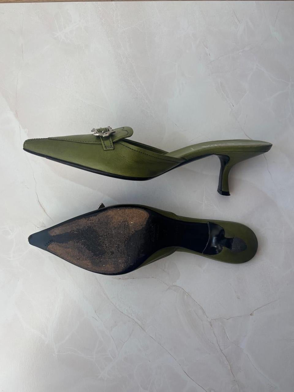Prada EU 36 Olive Green Leather Pointed-toe Mule