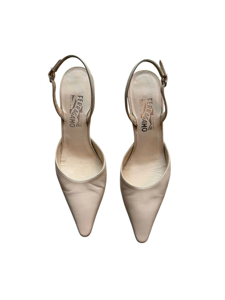 Salvatore Ferragamo ivory slingback heels (8.5)