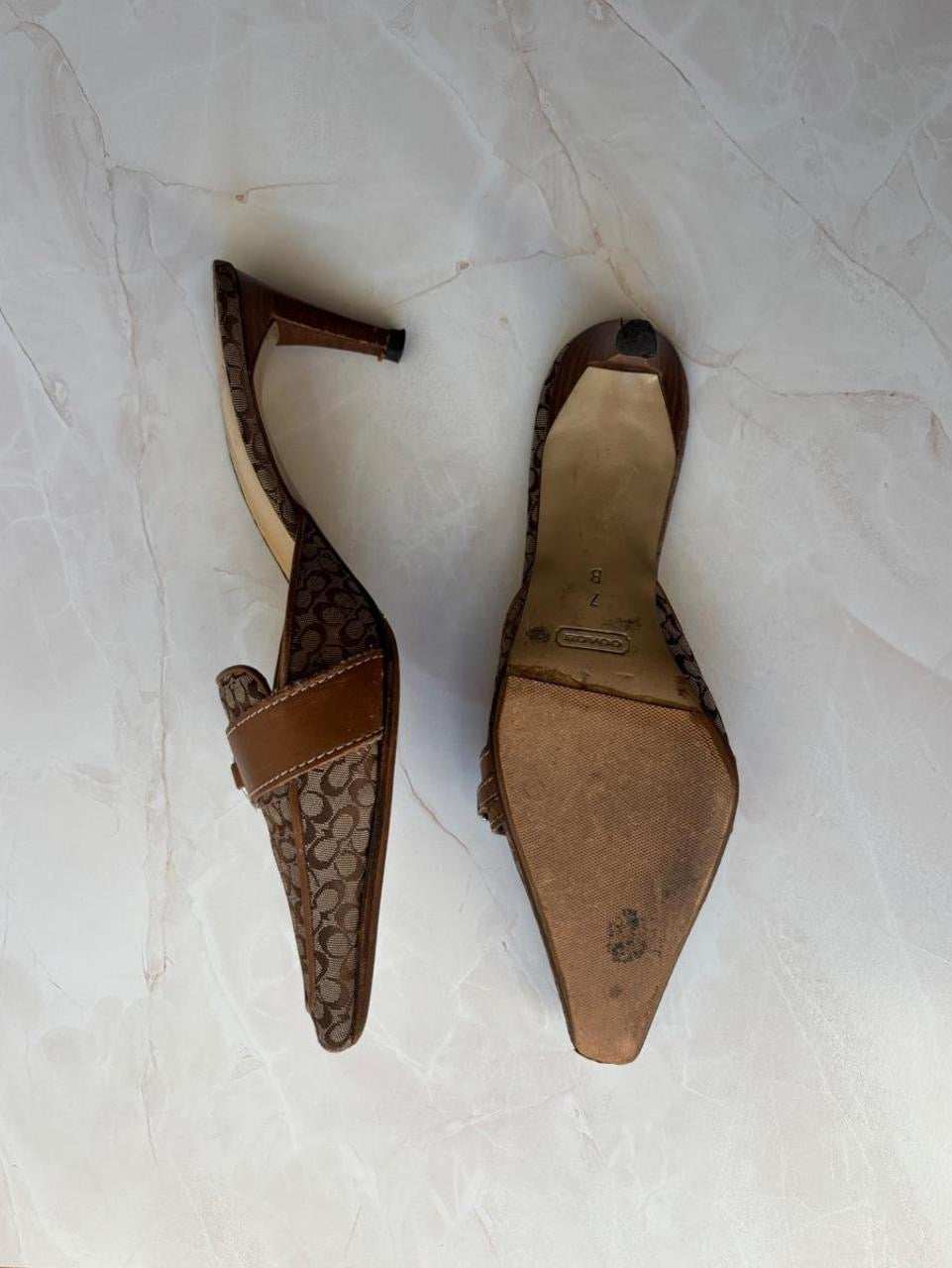 Coach US 7 Tan and Brown Monogram Canvas Pointed Mule