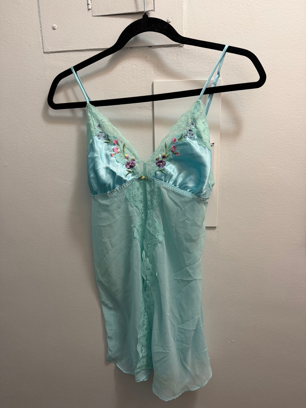 Blue lacy tank with floral details