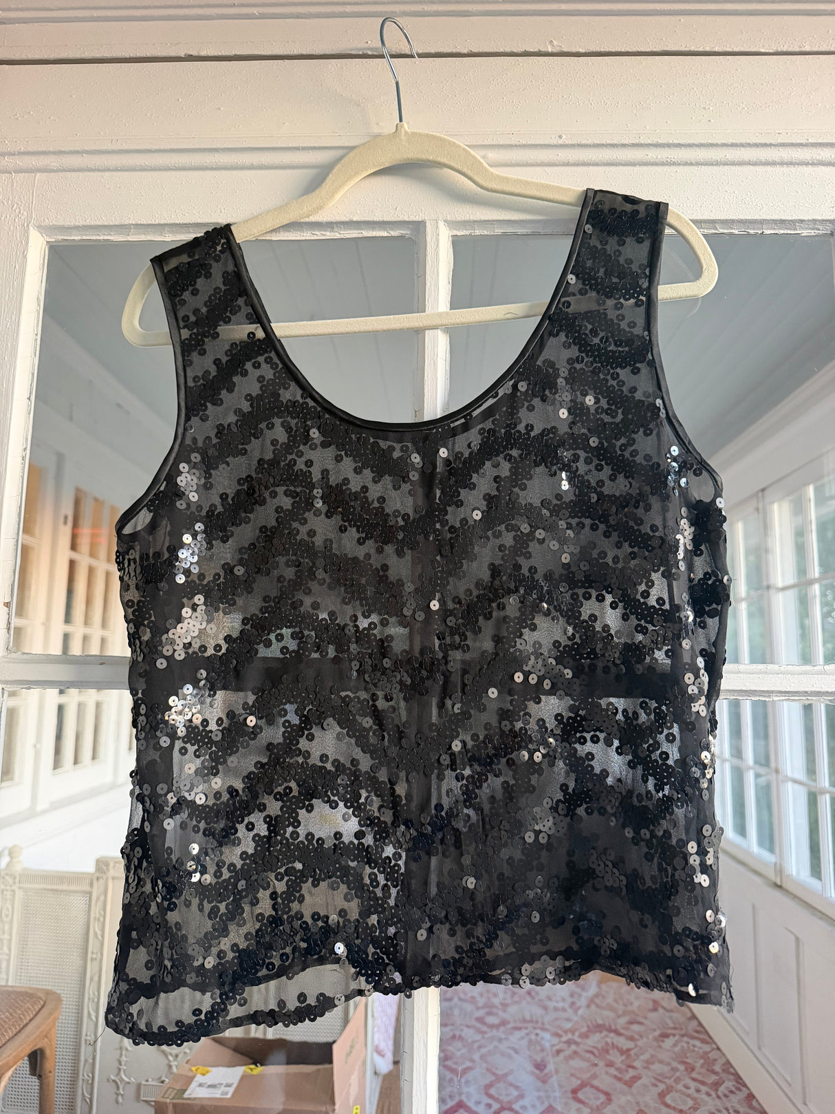 Black sheer tank top with sequins - SKU TUV #12123