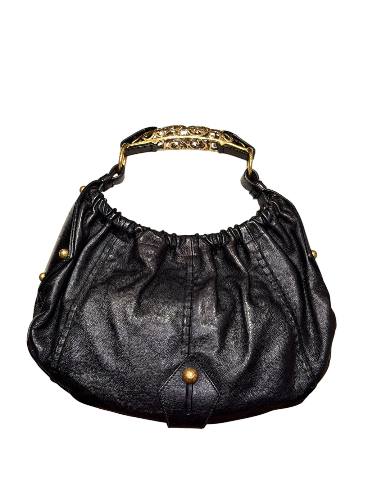 Yves Saint Laurent black Mombasa hobo bag with ornate gold metal handle