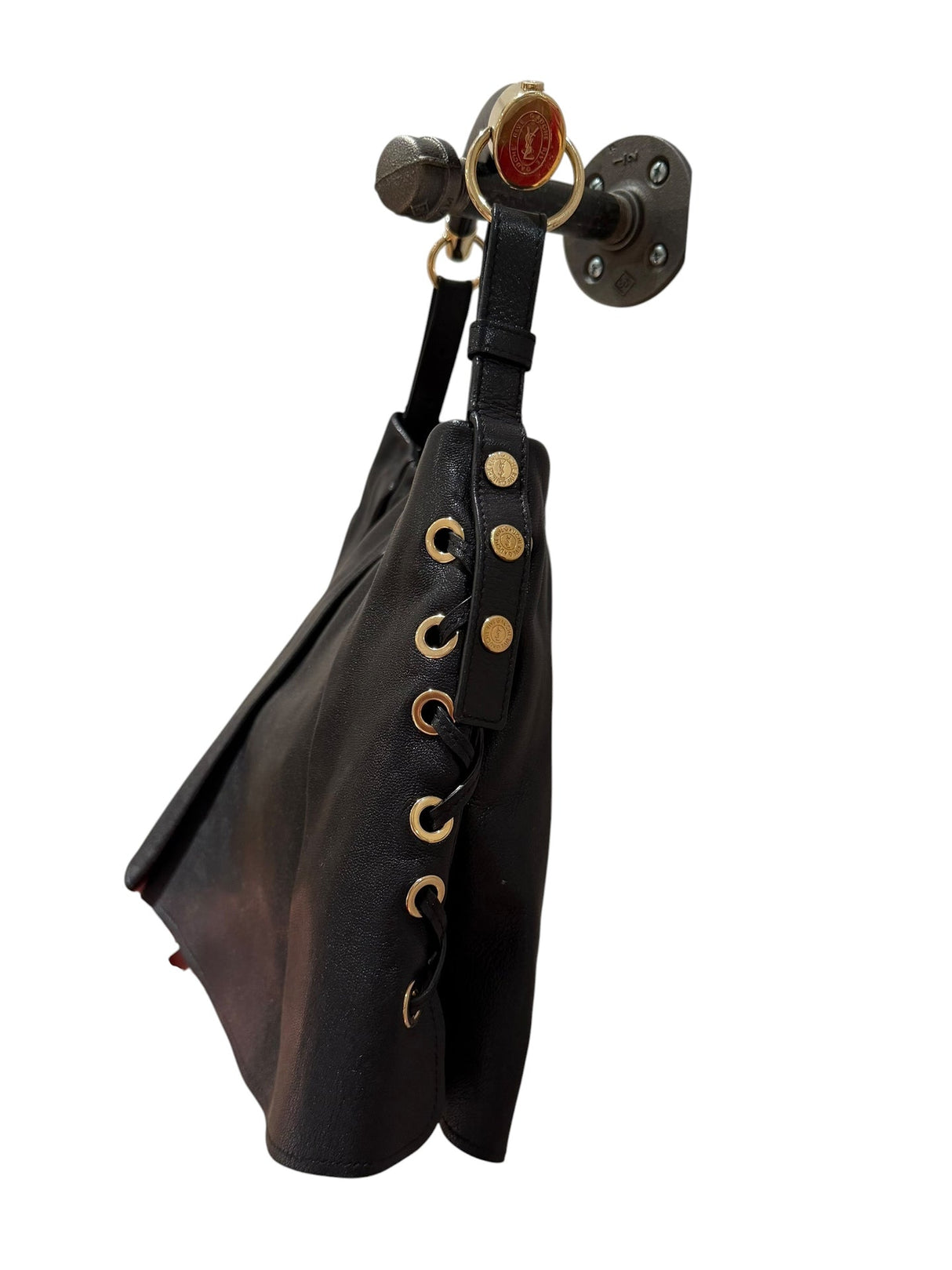 Yves Saint Laurent black leather corset Shangrila Mombasa bag with horn handle