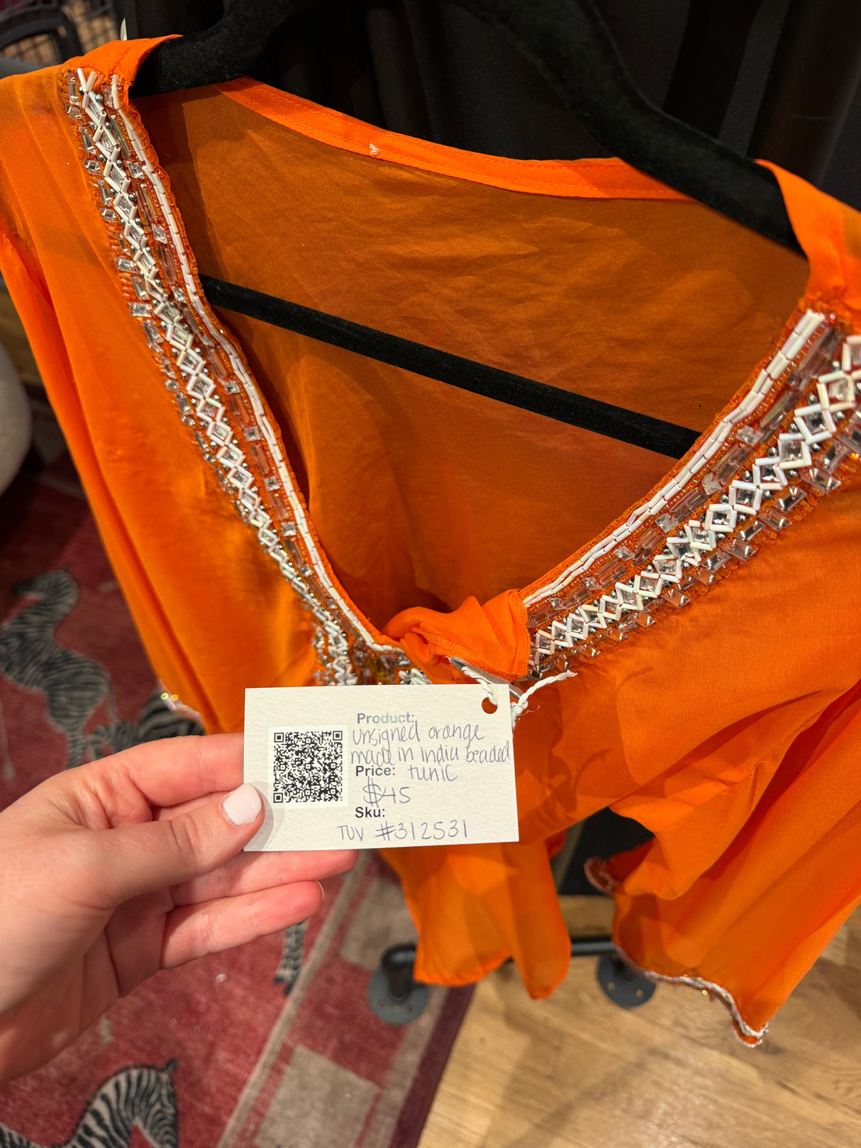 Unsigned Orange made in India beaded tunic #312531