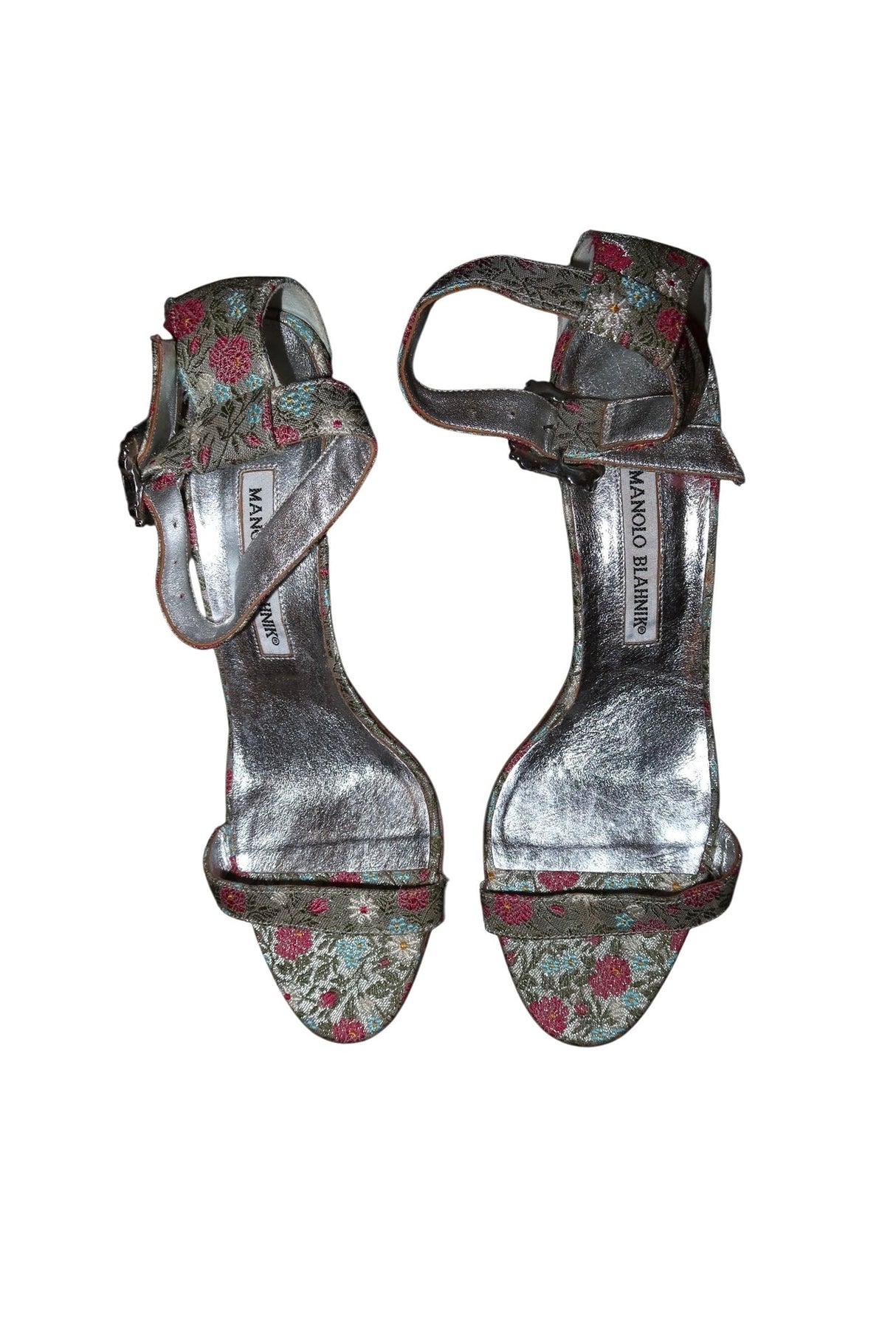 Manolo Blahnik floral print heels with crystal embellished buckle (39)