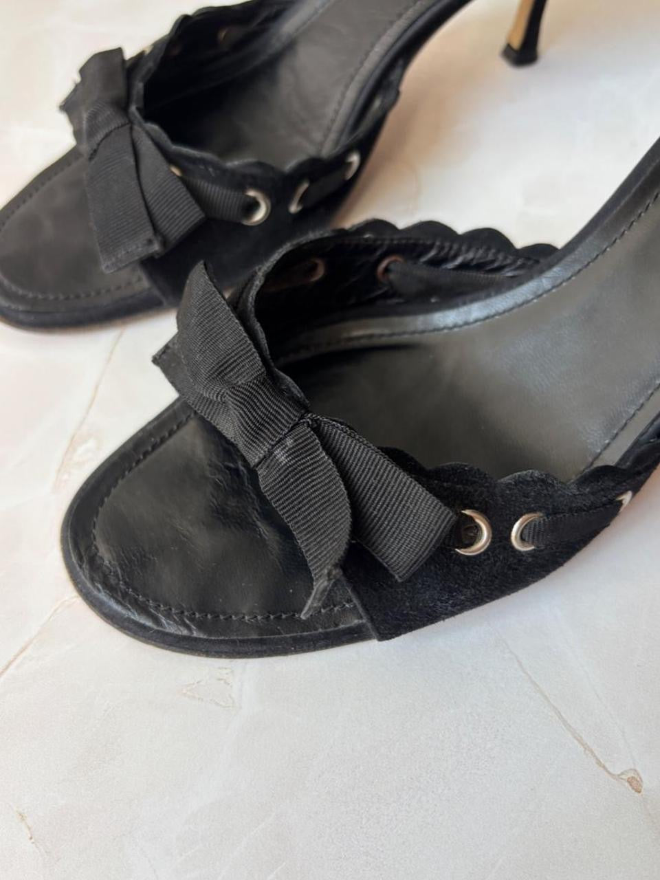 Coach US 9.5 Black Suede Open Toe Kitten Heel Mule