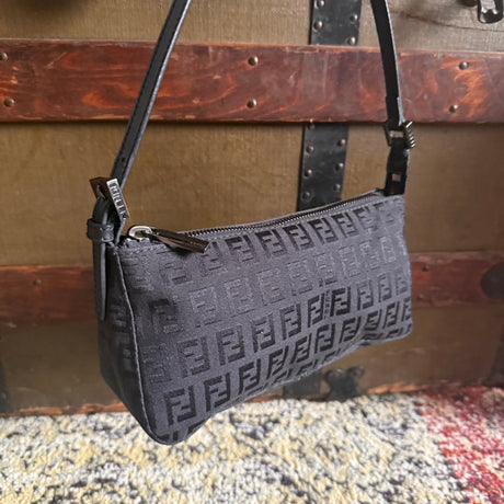 Fendi Vintage 2002 Zucchino Pochette Black authentic y2k shoulder bag