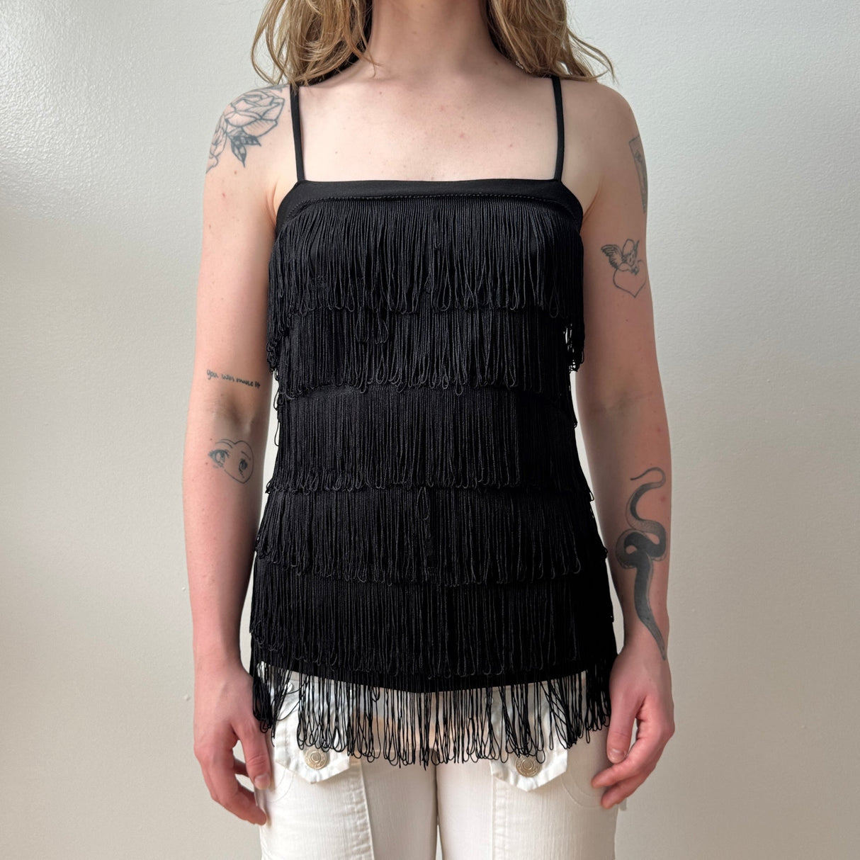 Italian Black Fringe Tank