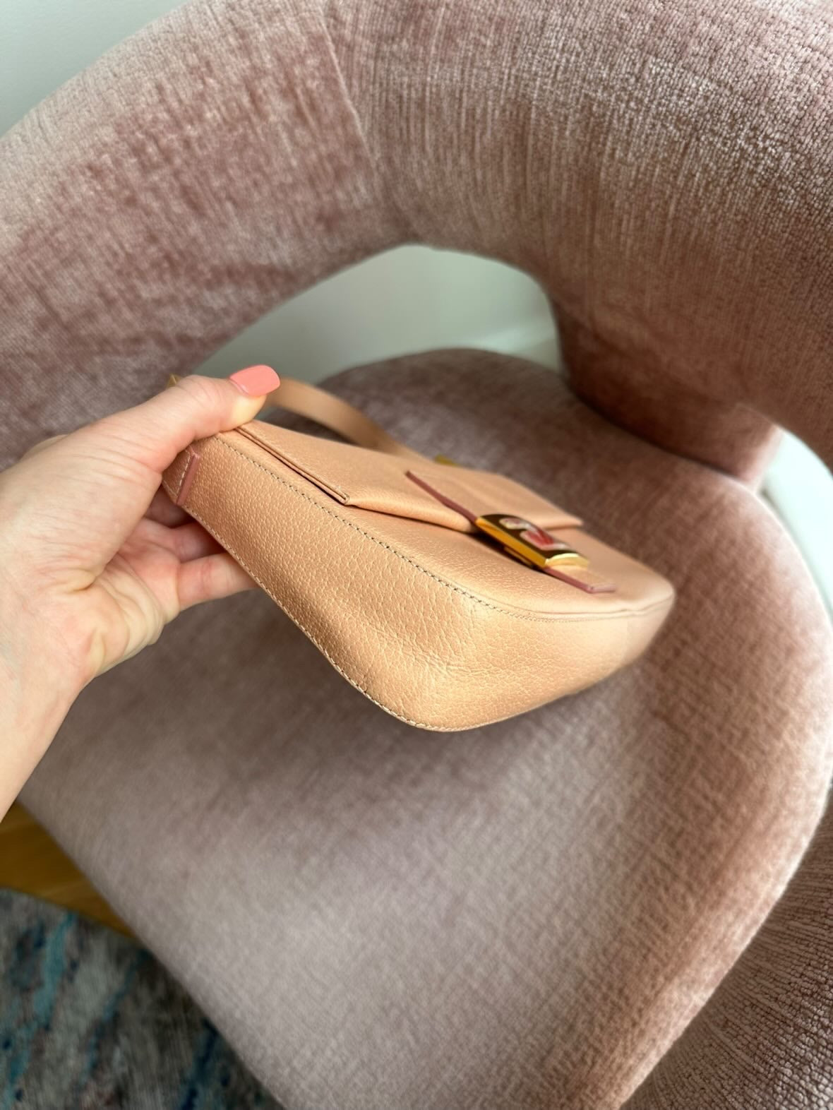Fendi Baguette Light Pink Textured Leather