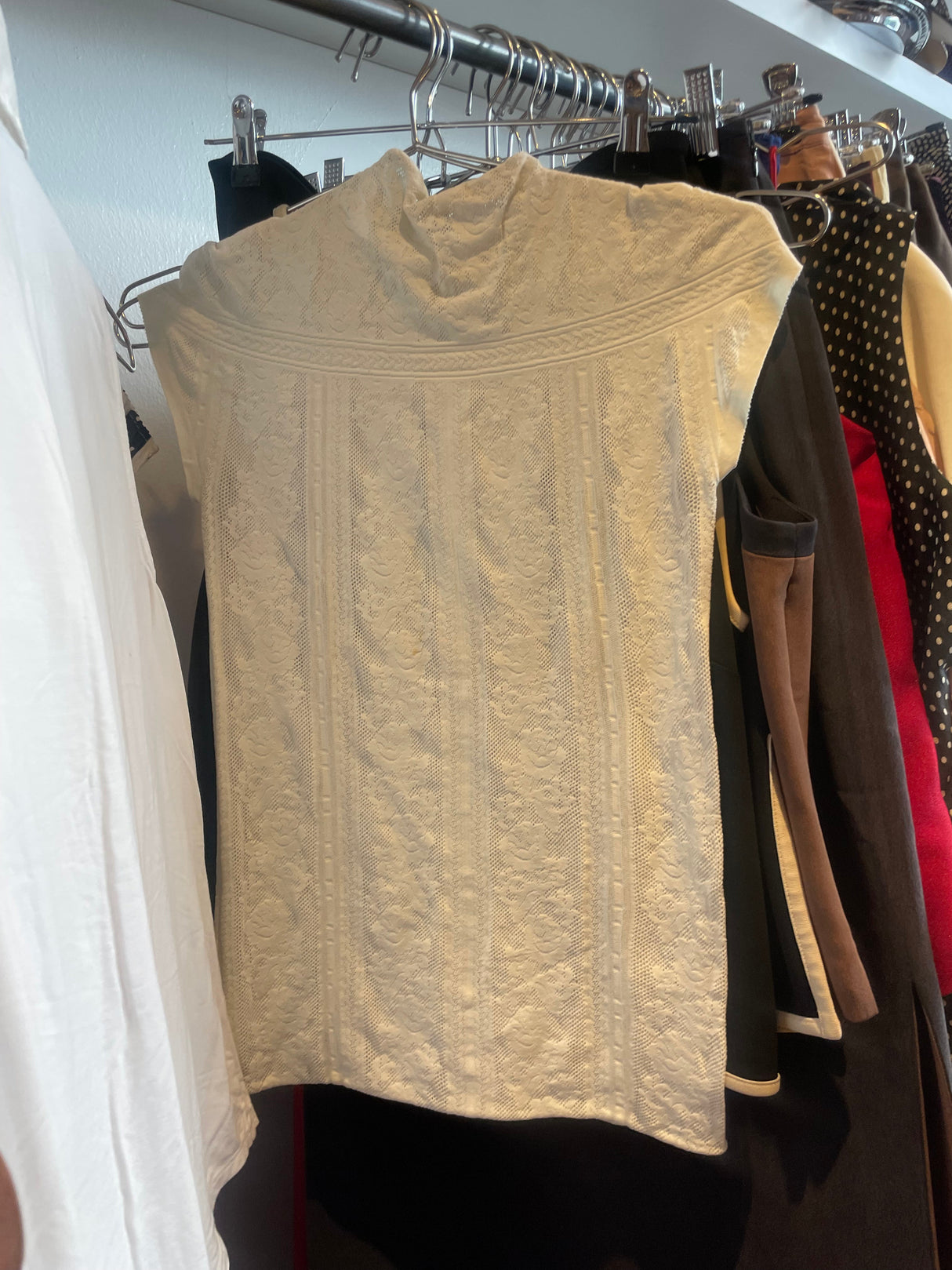White mock neck top
