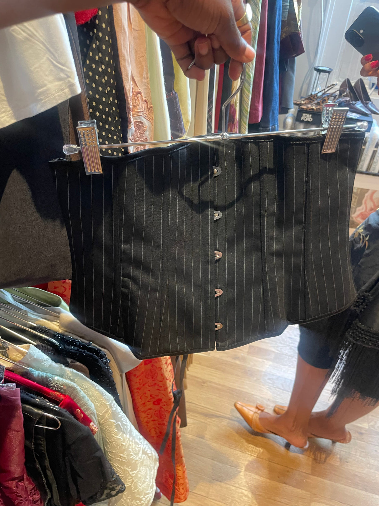 Grey pinstripe corset