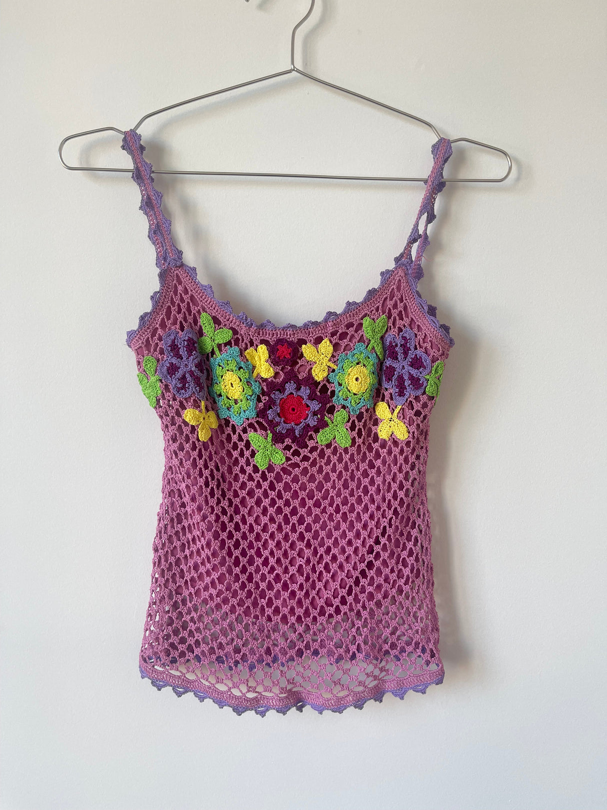 Pink floral crochet top