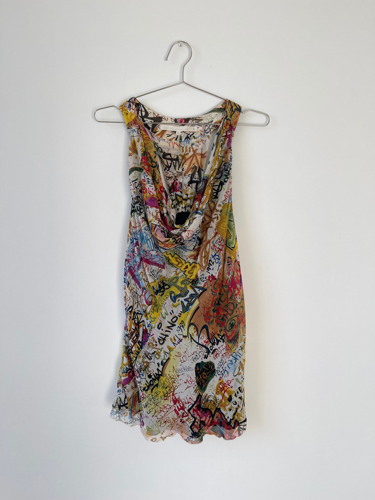 Graffiti print silk halter top