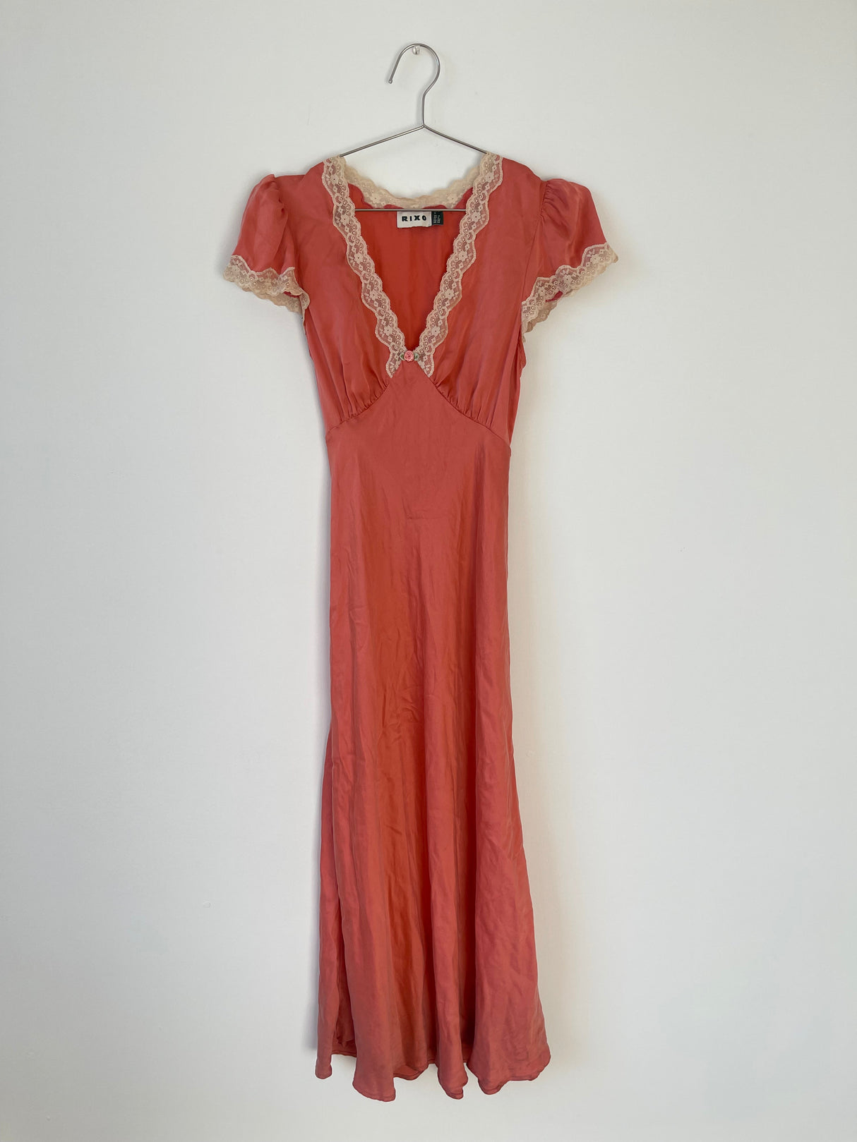 Pink silk lace maxi dress