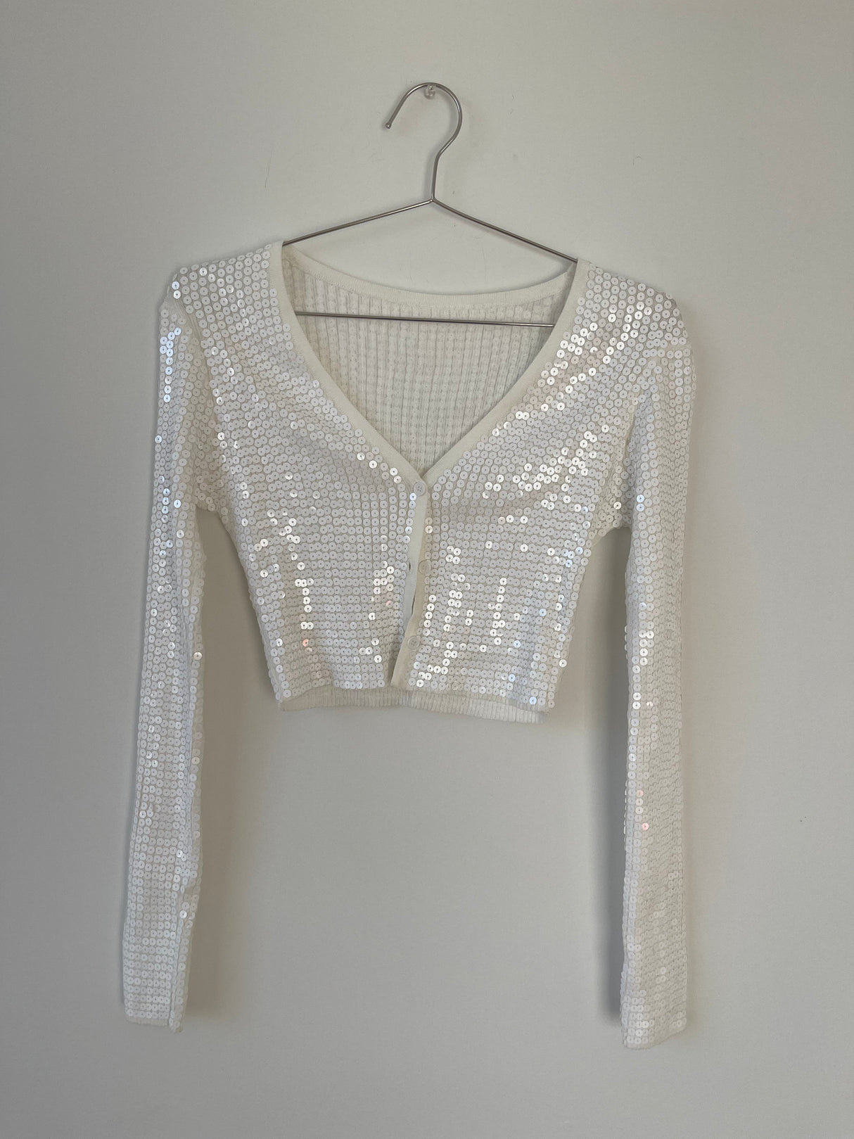White sequin cropped cardigan