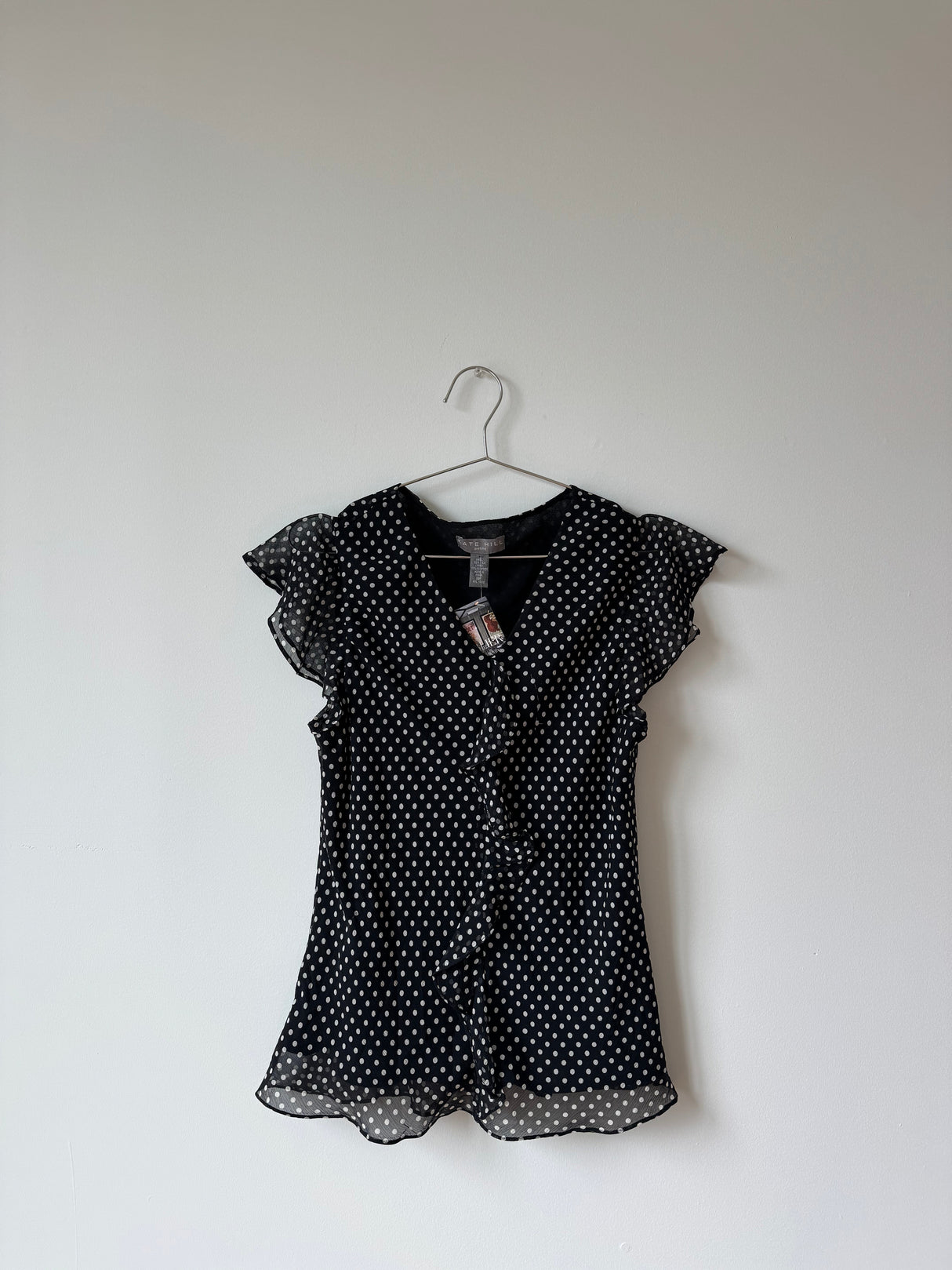 Silk polka dot ruffle top