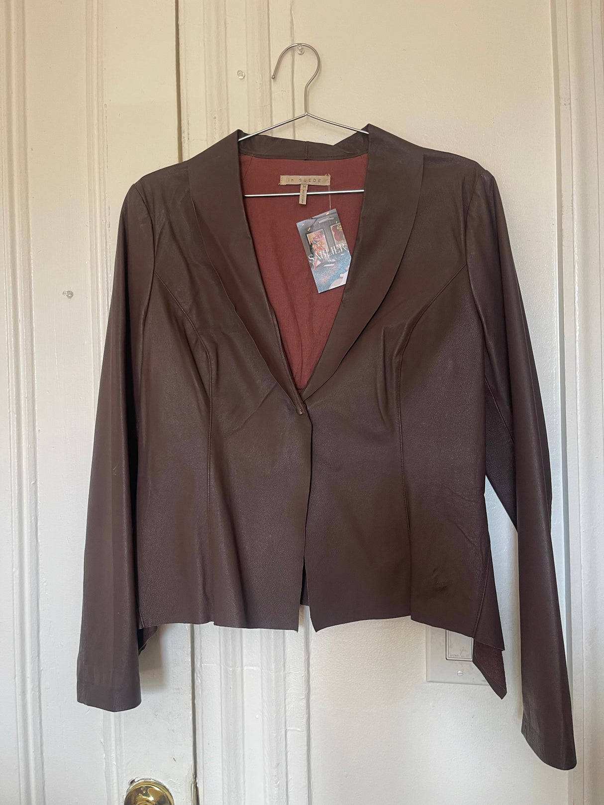 brown structured leather jacket