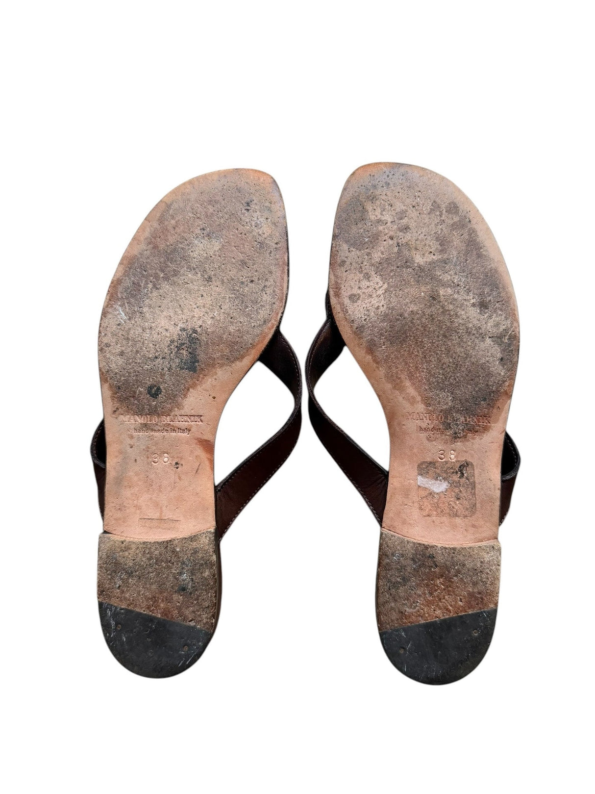 Manolo Blahnik brown sandals with turquoise stone detail (38)