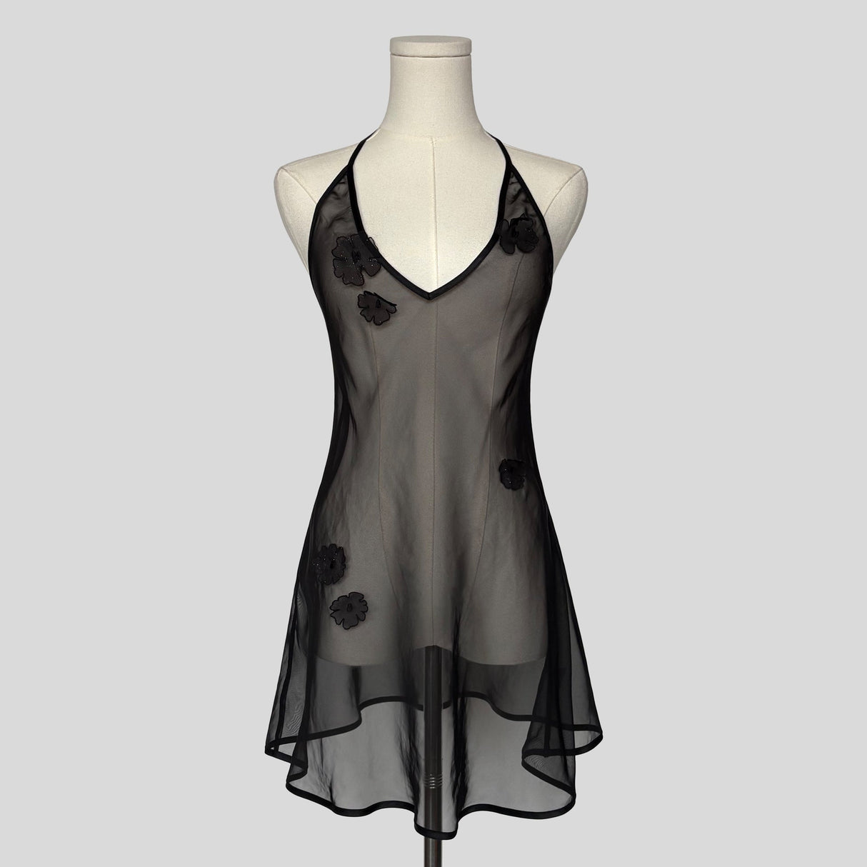 Flower detail sheer halter dress