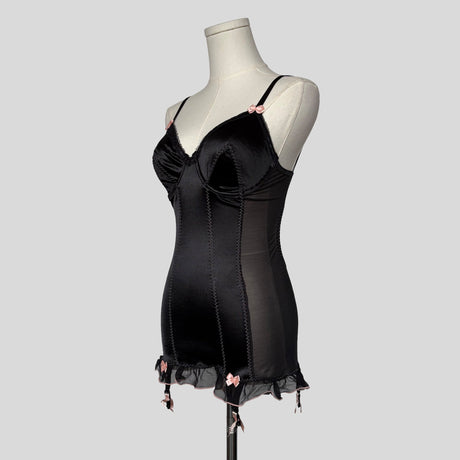 Satin ruffled backless garter chemise