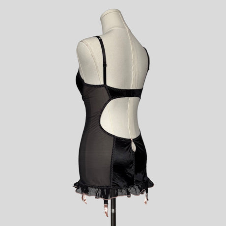 Satin ruffled backless garter chemise