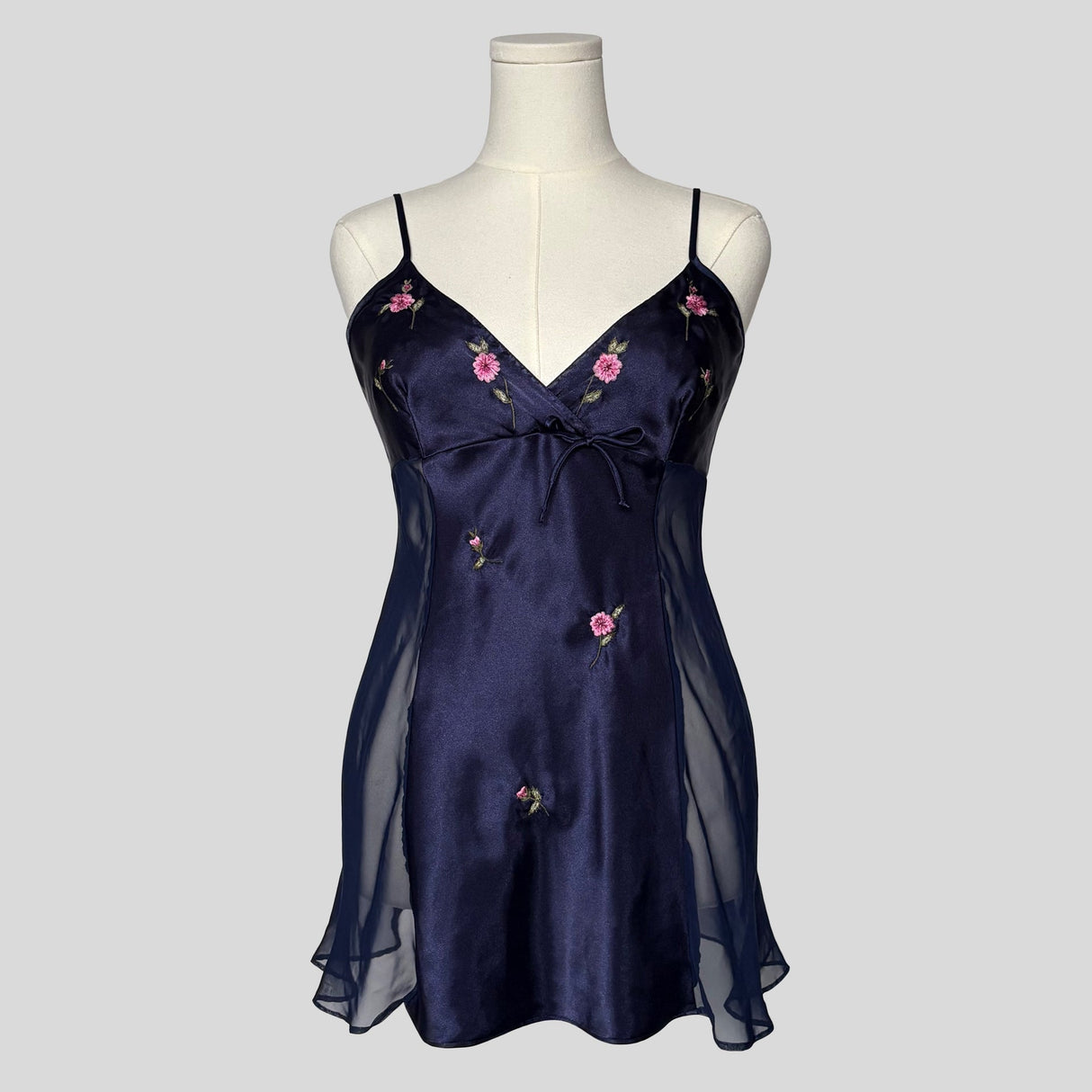 Embroidered sheer panel slip dress