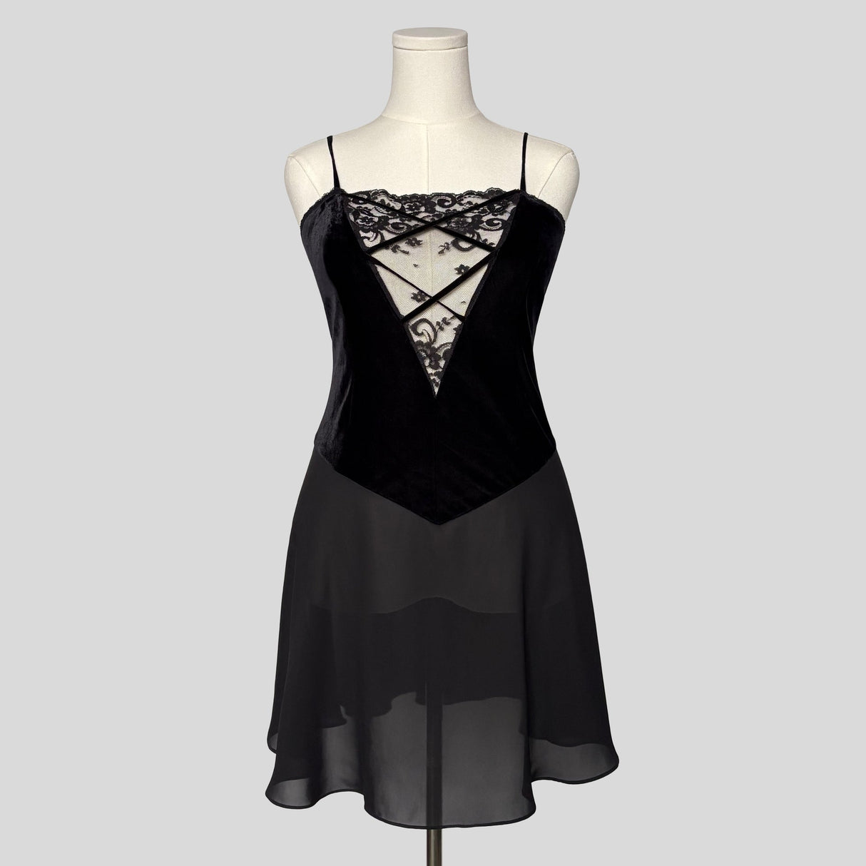 Velvet lace inset slip dress