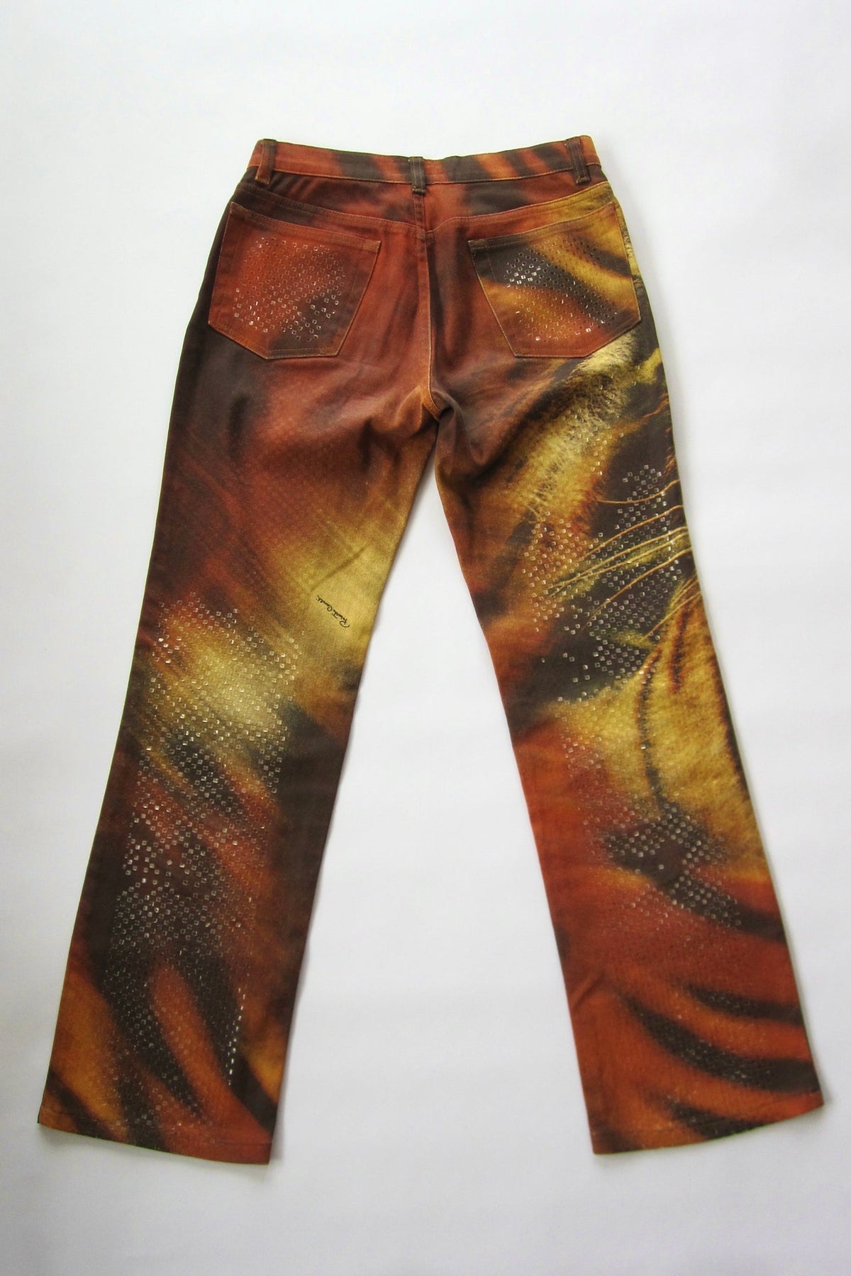 FW 2000 Archival Roberto Cavalli Crystal Embellished Tiger Print Pants