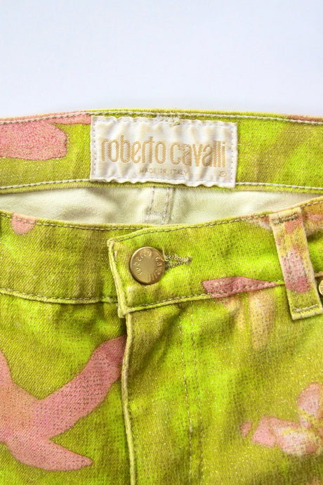 2000s Roberto Cavalli Green Floral Print Pants