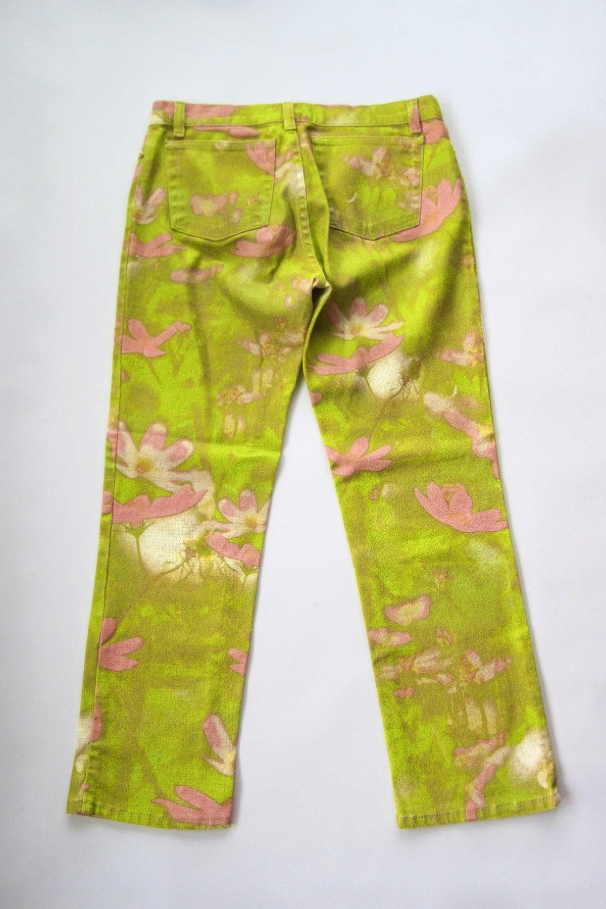 2000s Roberto Cavalli Green Floral Print Pants