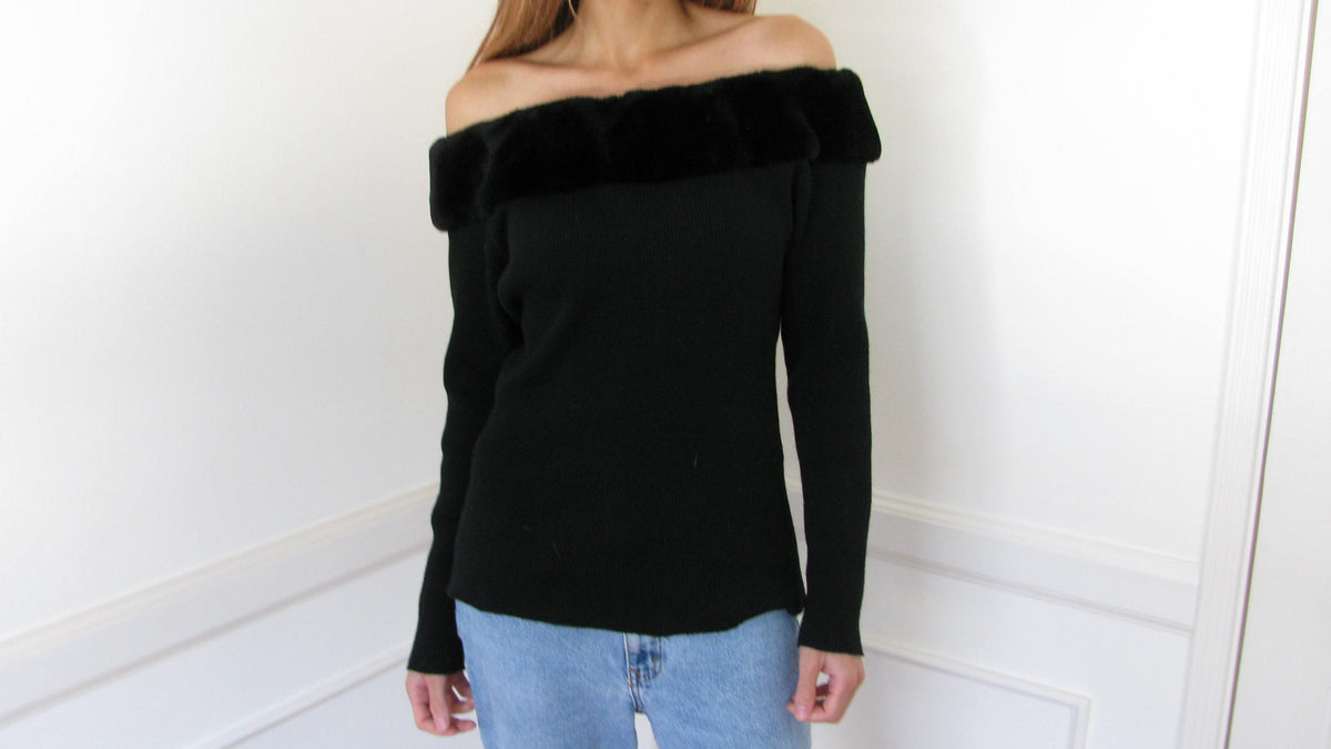 2000's Emanuel Ungaro Fur Trim Off The Shoulder Sweater