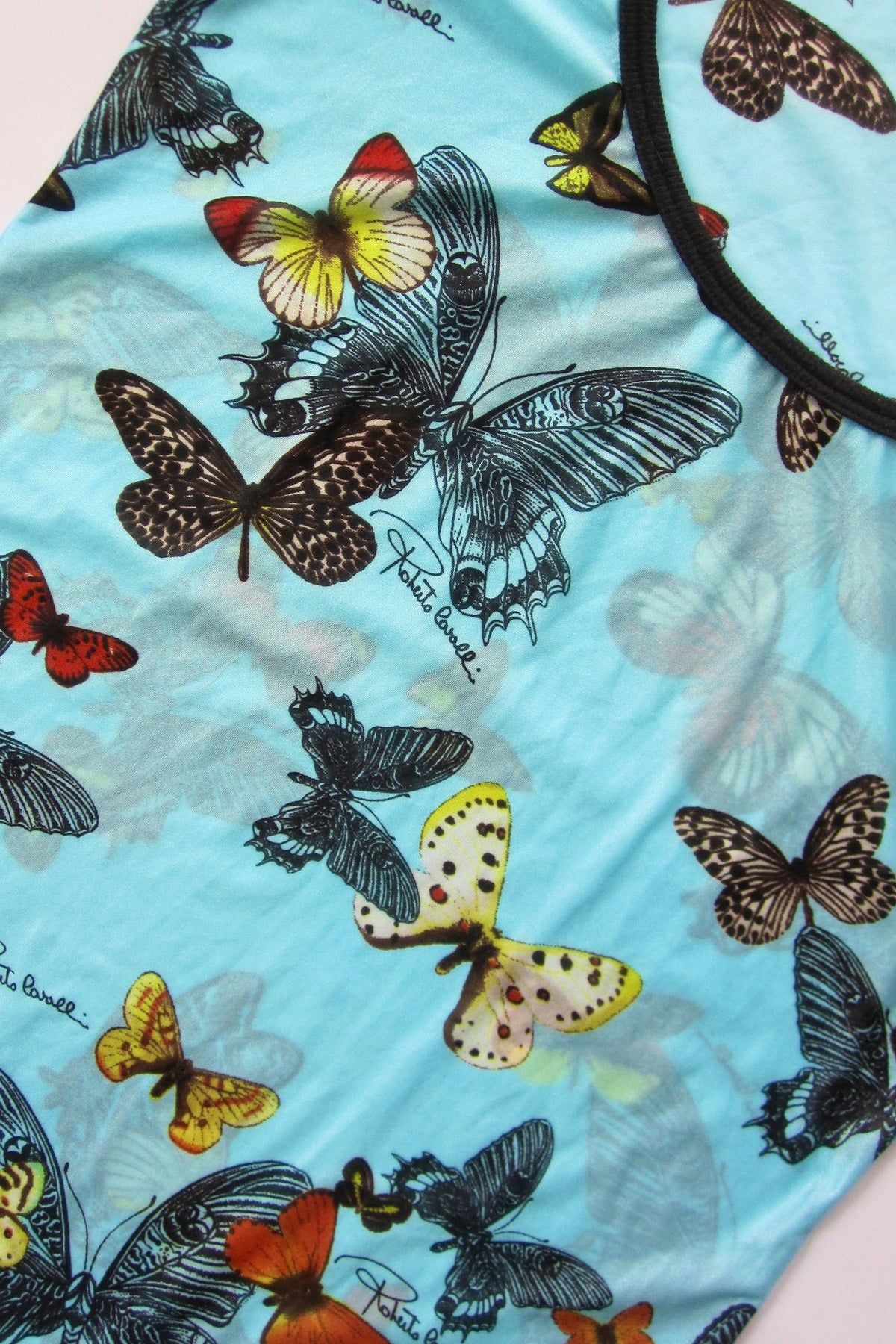 2000s Roberto Cavalli Blue Butterfly Top