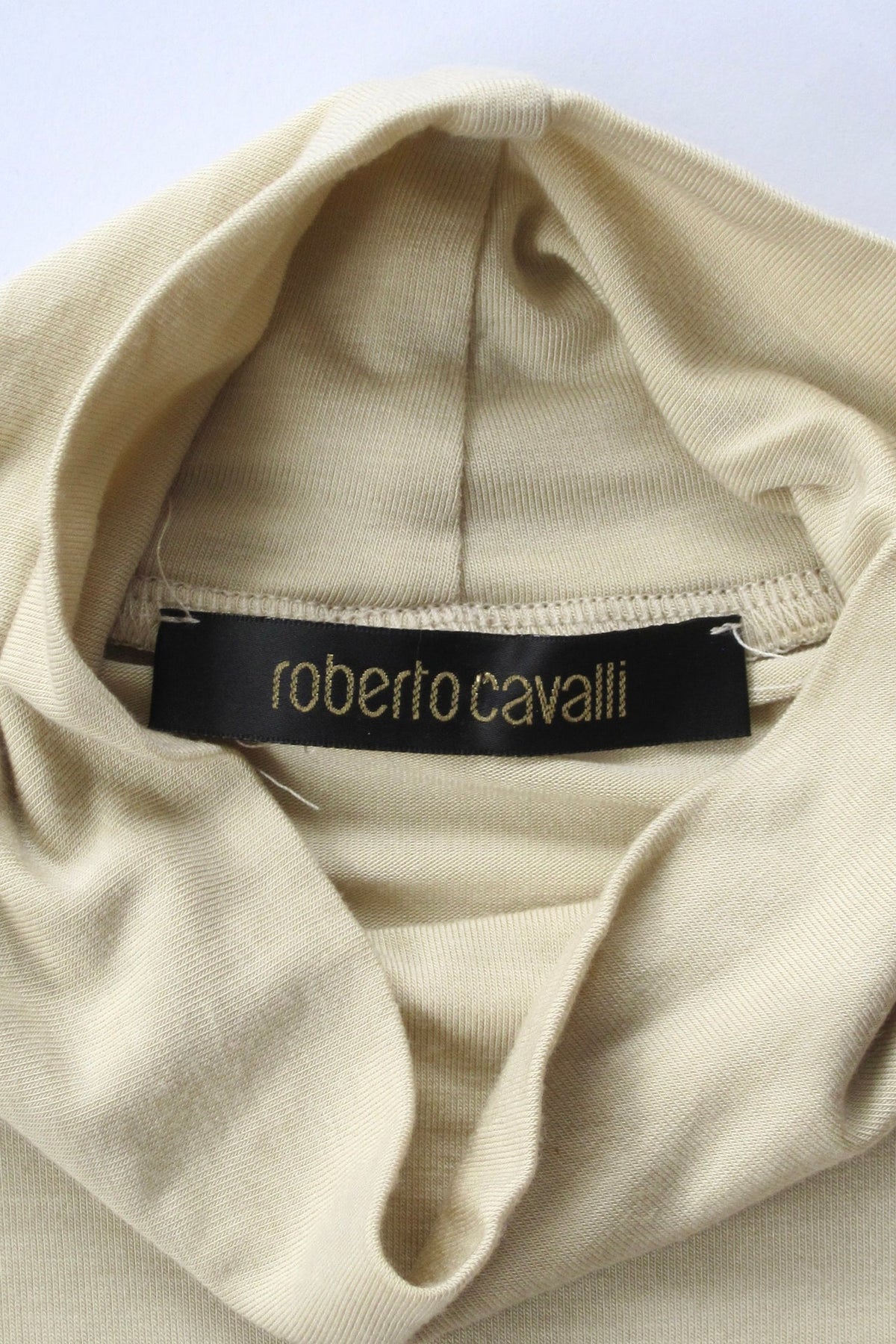 2000s Roberto Cavalli Beige Turtleneck Top