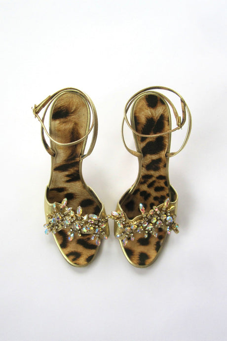 2000s Roberto Cavalli Rare Gold Embellished Crystal Heels