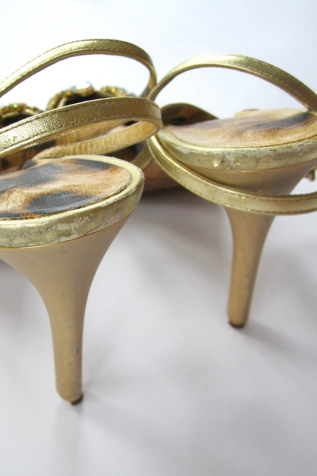 2000s Roberto Cavalli Rare Gold Embellished Crystal Heels
