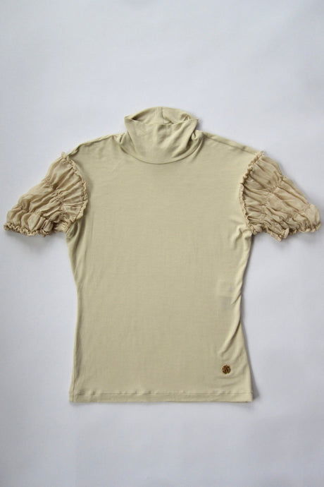 2000s Roberto Cavalli Beige Turtleneck Top