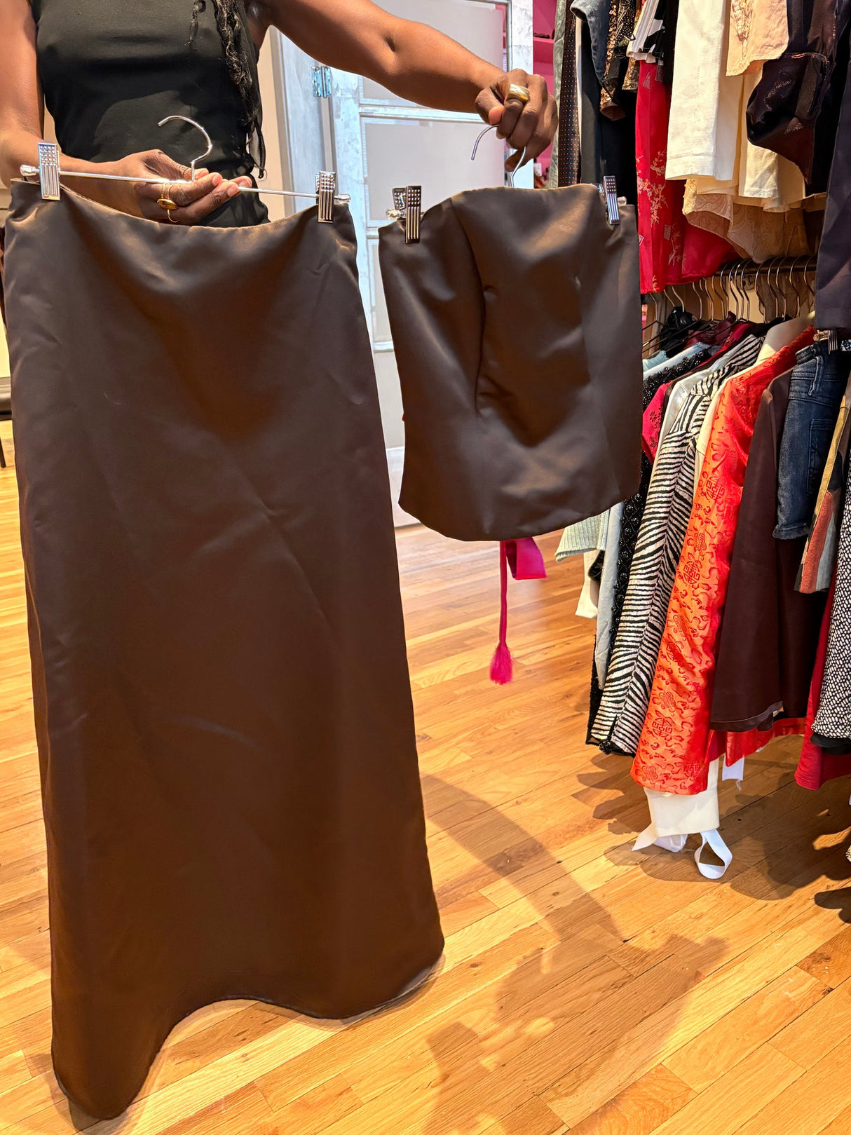 dark brown corset and skirt two-piece set