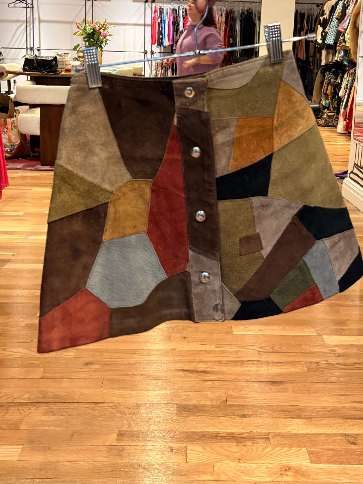 suede patchwork mini skirt
