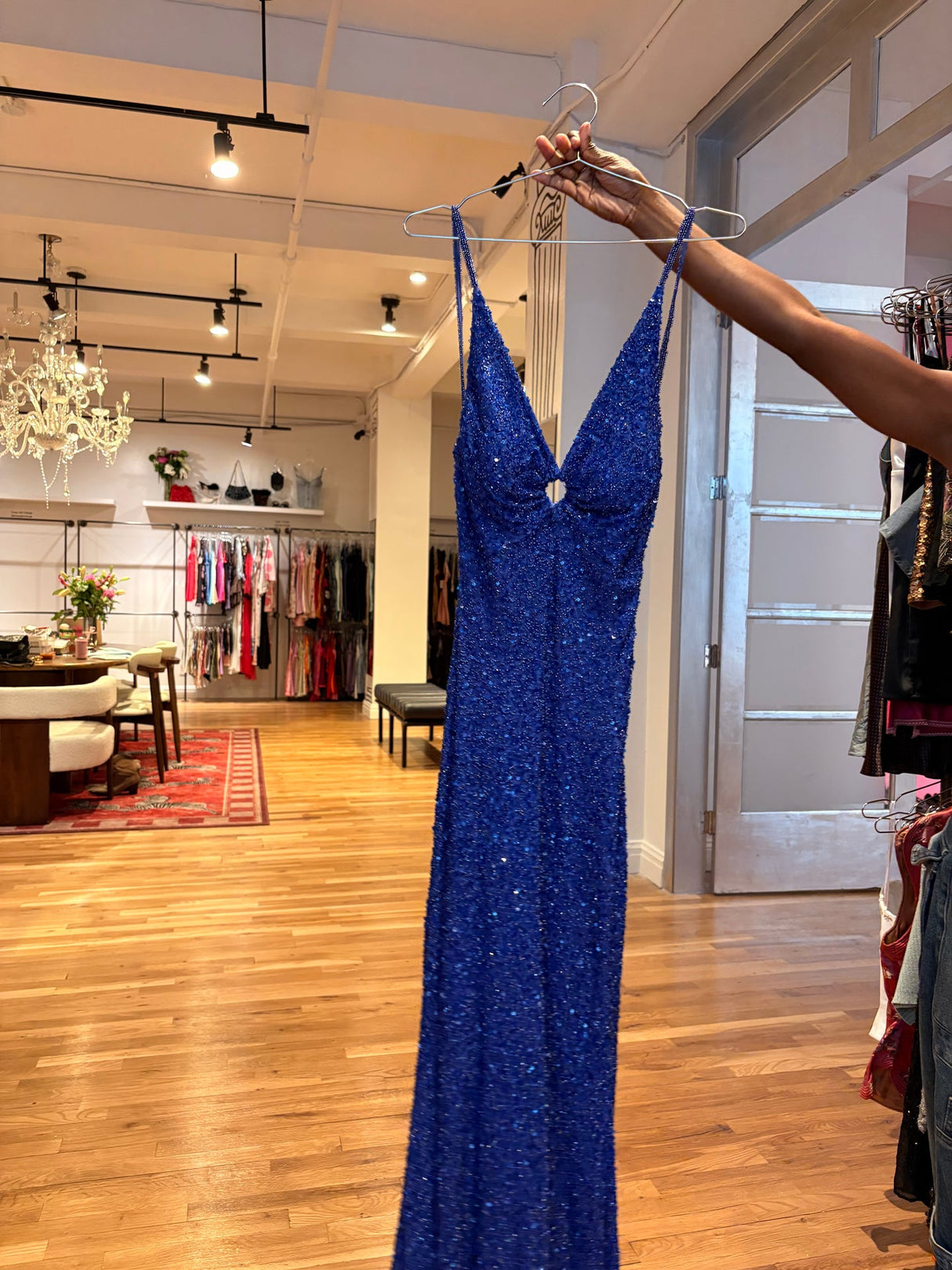 blue beaded maxi dress