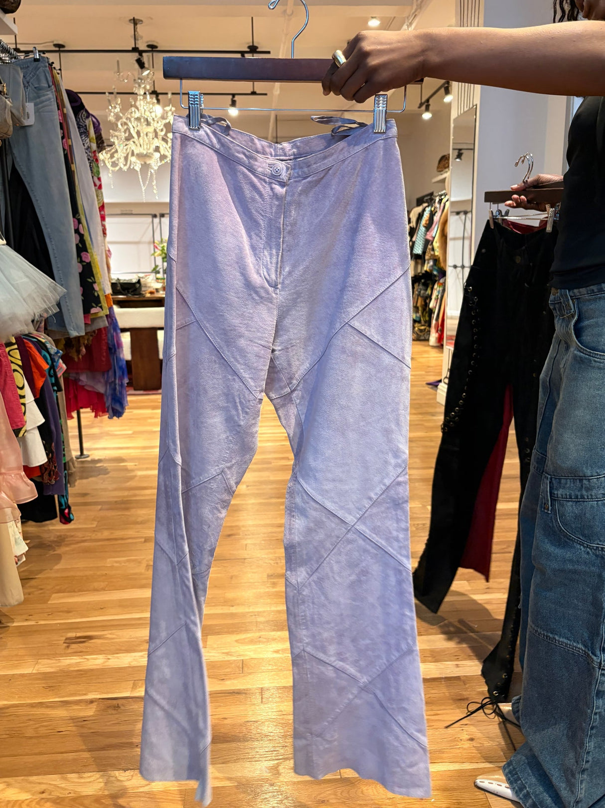 lavender suede pants