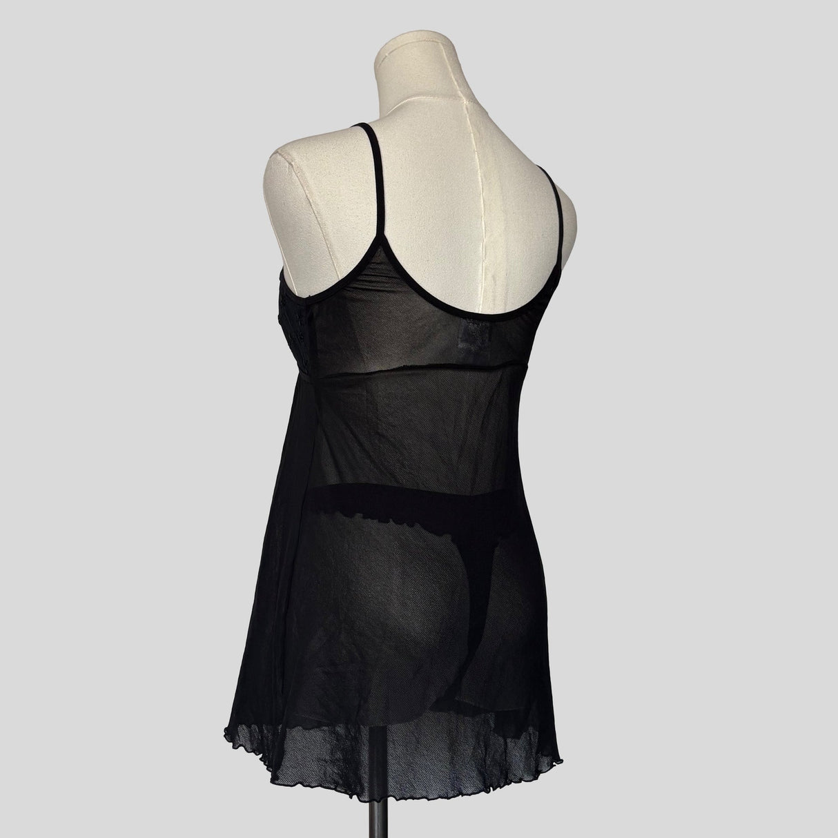 Sheer embroidered split front chemise with matching panties