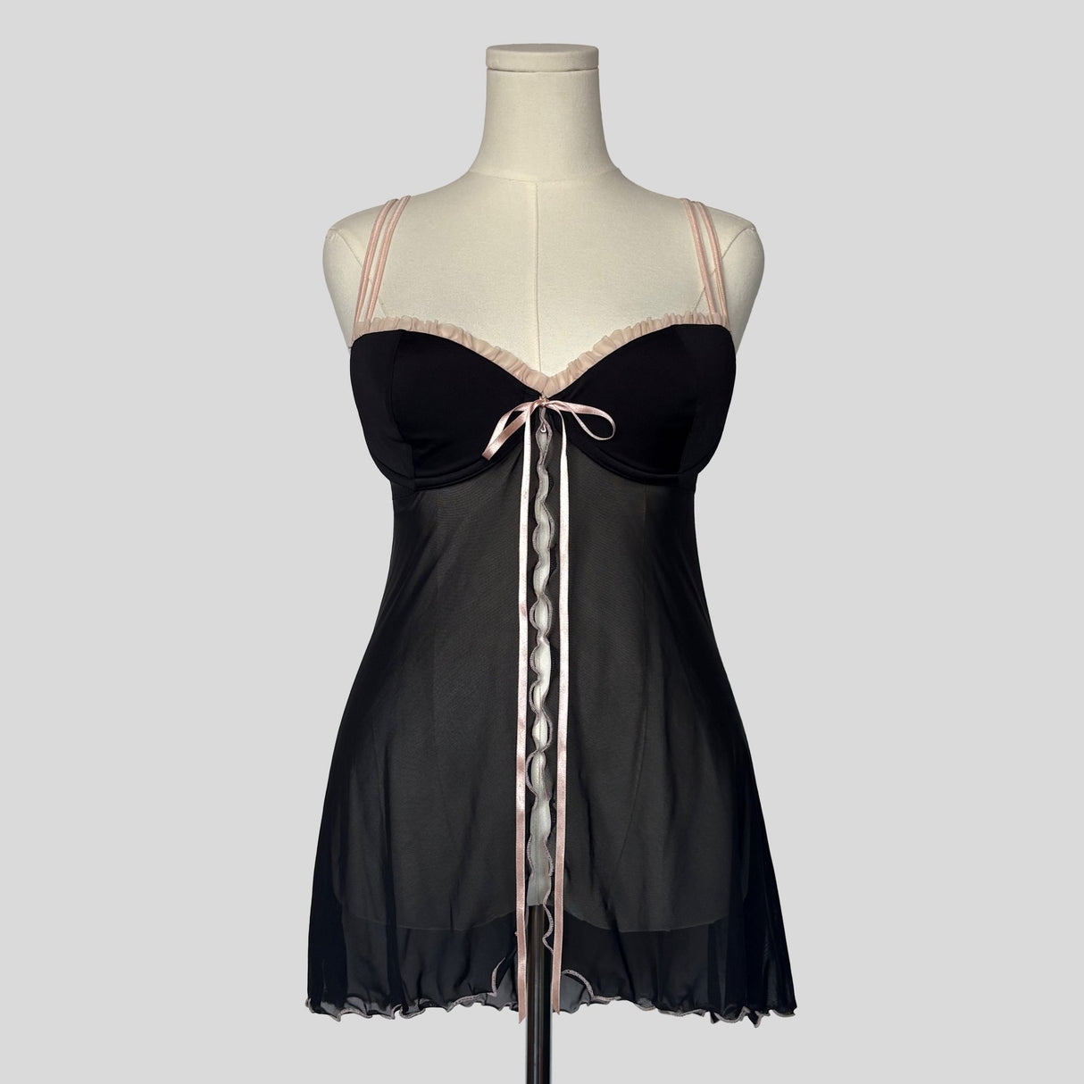 Sheer ruffle trim split front babydoll