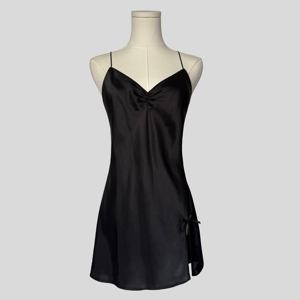 Silky ruched slip in black