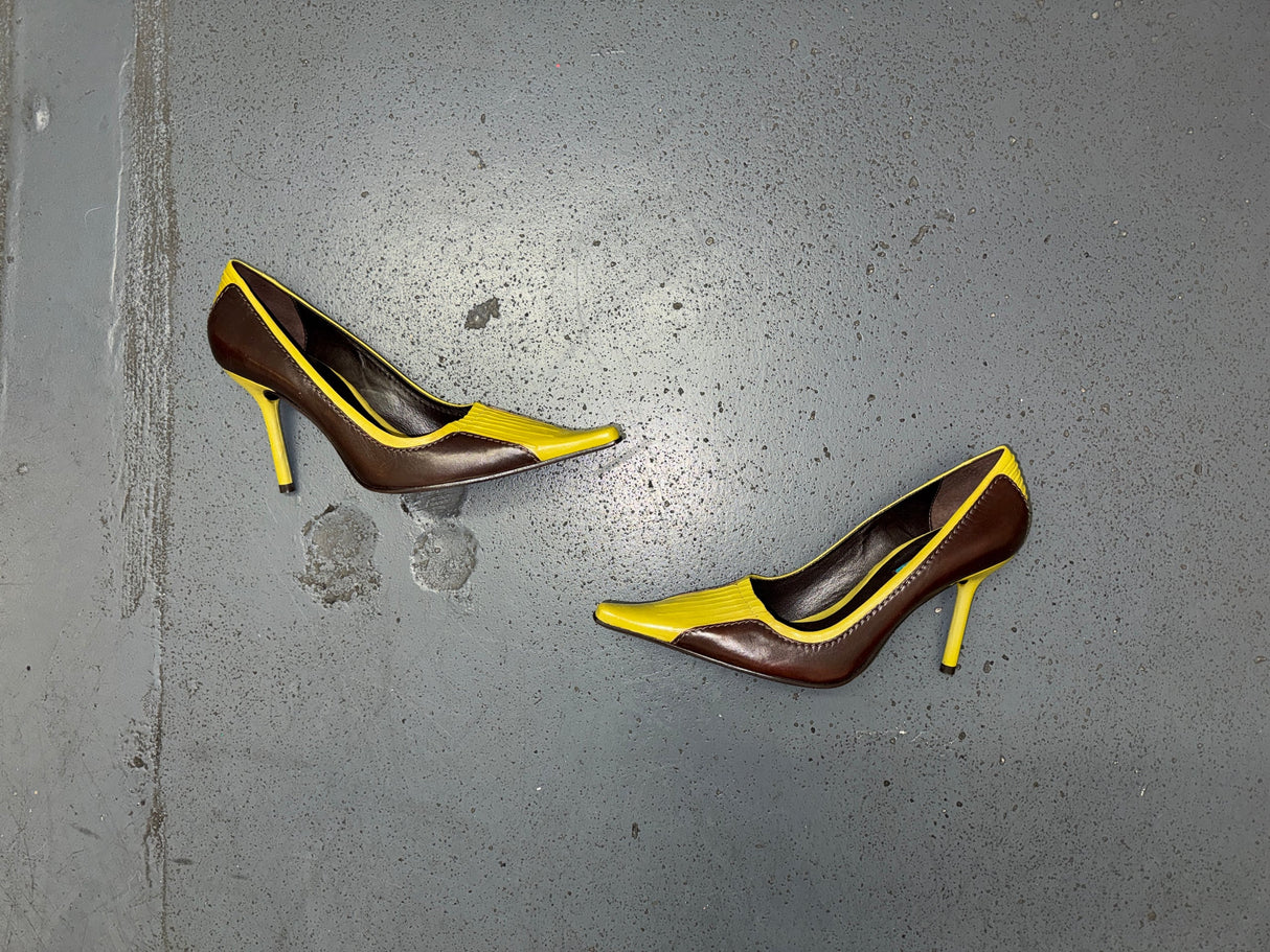 MICHELLE K Two Tone Purple and Green Pointed Toe Heels US 7.5