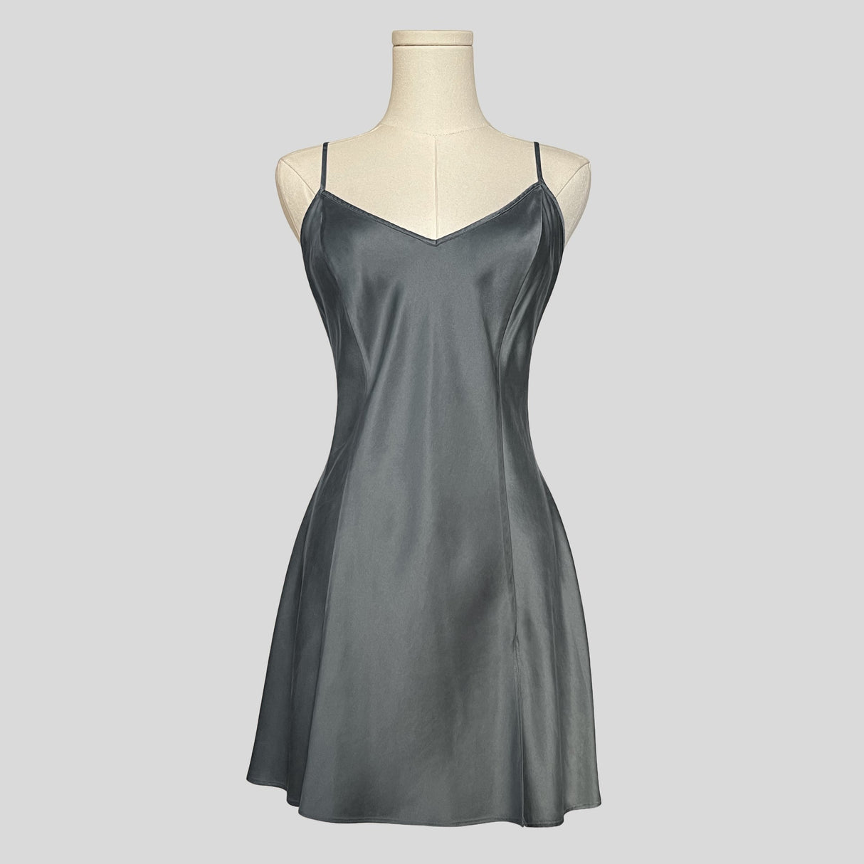 Silk v-neck slip dress in grey