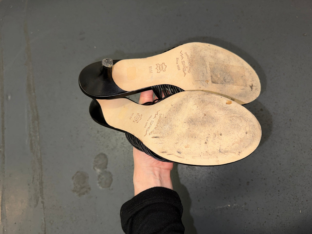 VIA SPIGA Black Leather Macrame Kitten Heels US 9.5