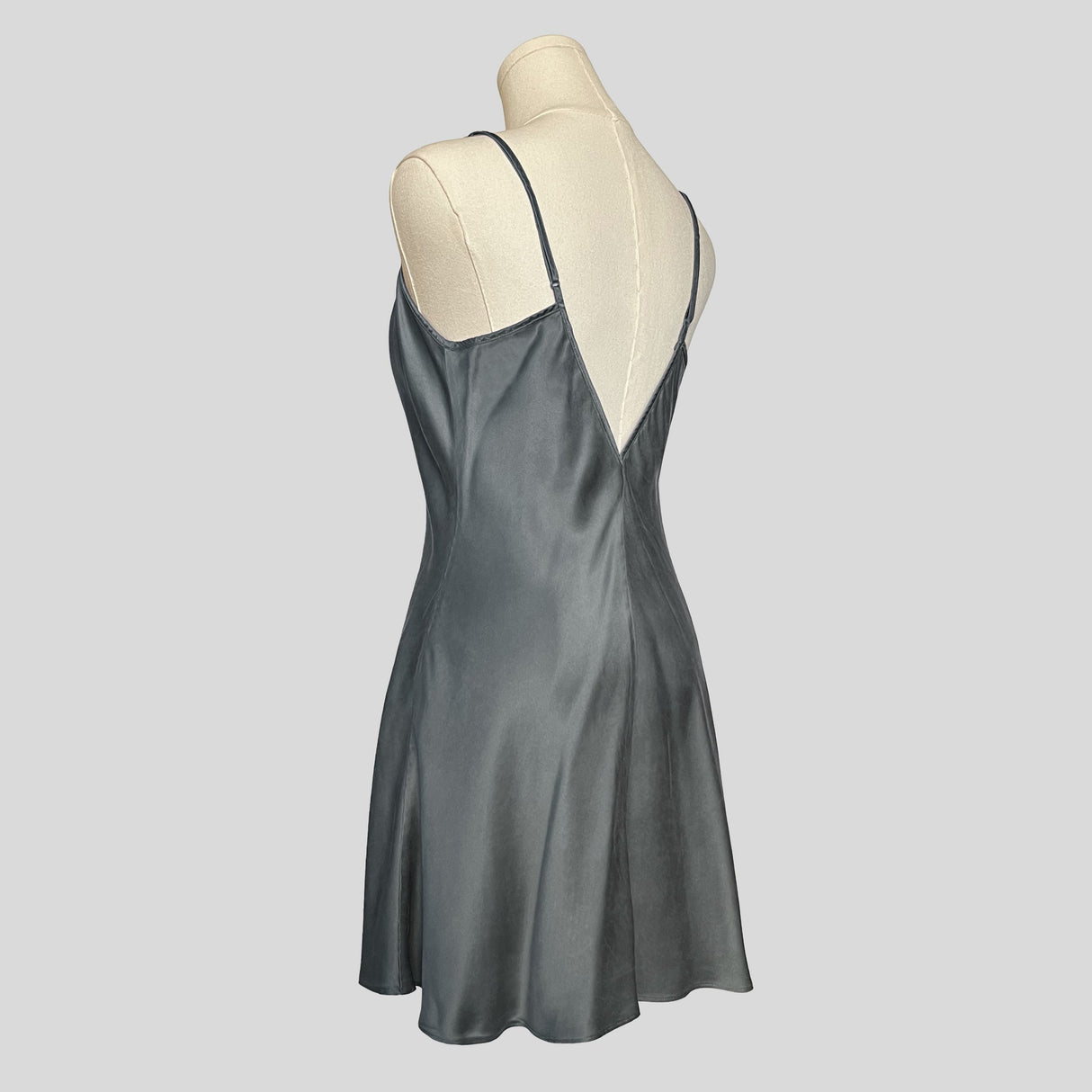 Silk v-neck slip dress in grey
