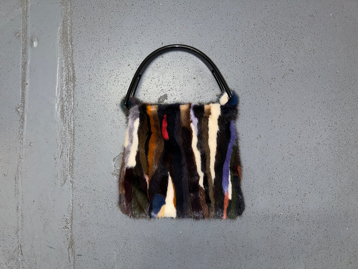 Multicolor Rabbit Fur Bag with Acrylic Handle