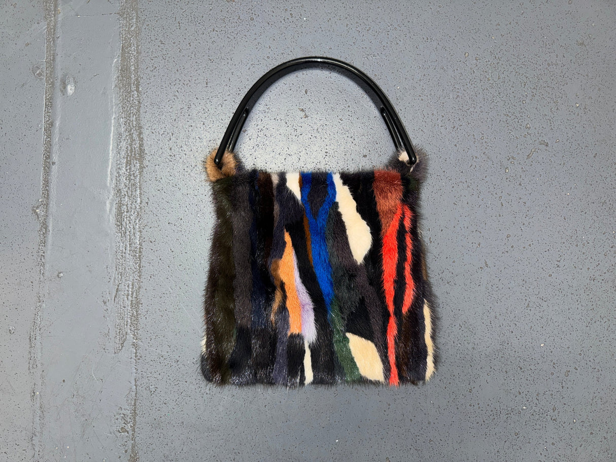 Multicolor Rabbit Fur Bag with Acrylic Handle