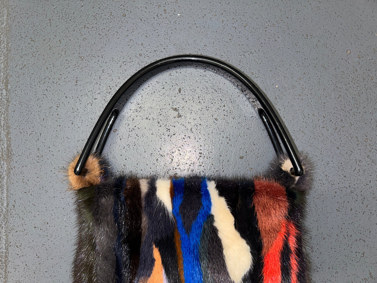 Multicolor Rabbit Fur Bag with Acrylic Handle